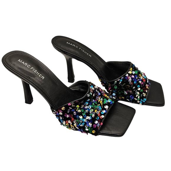 MARC FISHER Women's Danria Sequin Open Toe Strap Sequin Heels Size 8 - Picture 1 of 10
